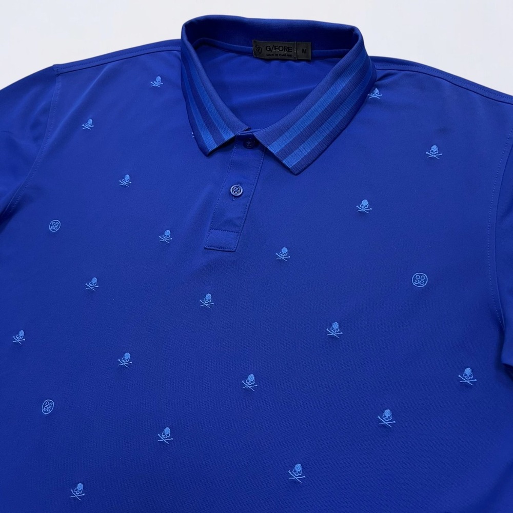 G/FORE Polo Shirt Men's Medium Blue Skull & Tees Tech Performance Golf *Logo* - Picture 4 of 9